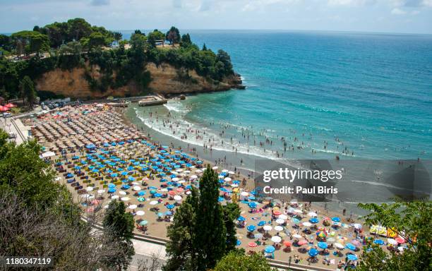 the cozy beach of ulcinj, montenegro - ulcinj stock pictures, royalty-free photos & images