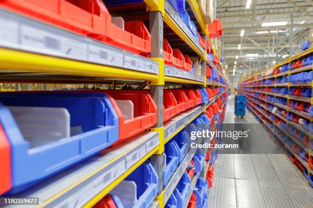 warehouse racks in empty warehouse - filing tray stock pictures, royalty-free photos & images