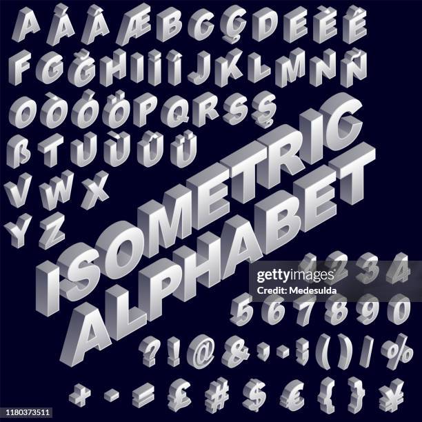 3d alphabet isometric - 3d font stock illustrations