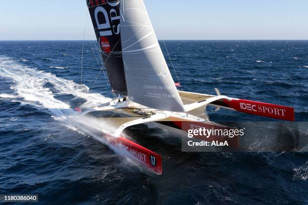 Francis Joyon trains on his Maxi Trimaran IDEC Sport with his crew, Christophe Houdet, Bertrand Delesne, Corentin Joyon and Antoine Blouet, prior to...