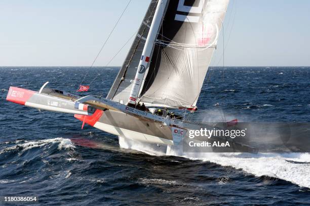 Francis Joyon trains on his Maxi Trimaran IDEC Sport with his crew, Christophe Houdet, Bertrand Delesne, Corentin Joyon and Antoine Blouet, prior to...