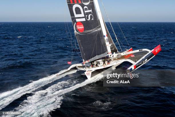 Francis Joyon trains on his Maxi Trimaran IDEC Sport with his crew, Christophe Houdet, Bertrand Delesne, Corentin Joyon and Antoine Blouet, prior to...