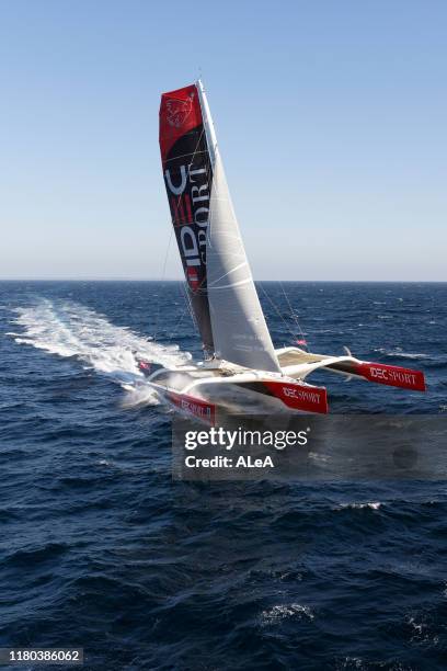 Francis Joyon trains on his Maxi Trimaran IDEC Sport with his crew, Christophe Houdet, Bertrand Delesne, Corentin Joyon and Antoine Blouet, prior to...