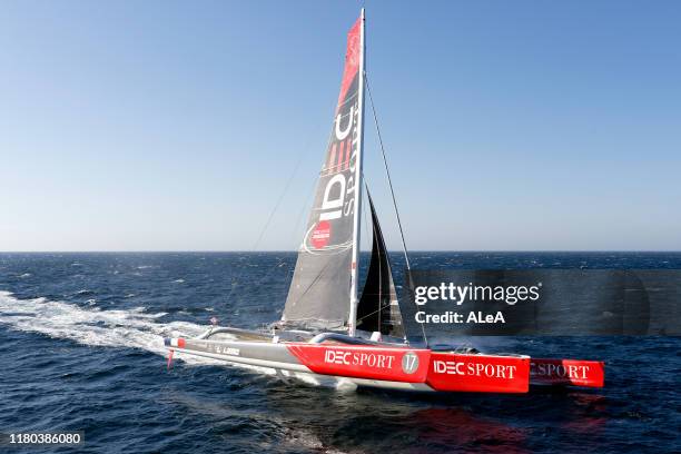 Francis Joyon trains on his Maxi Trimaran IDEC Sport with his crew, Christophe Houdet, Bertrand Delesne, Corentin Joyon and Antoine Blouet, prior to...