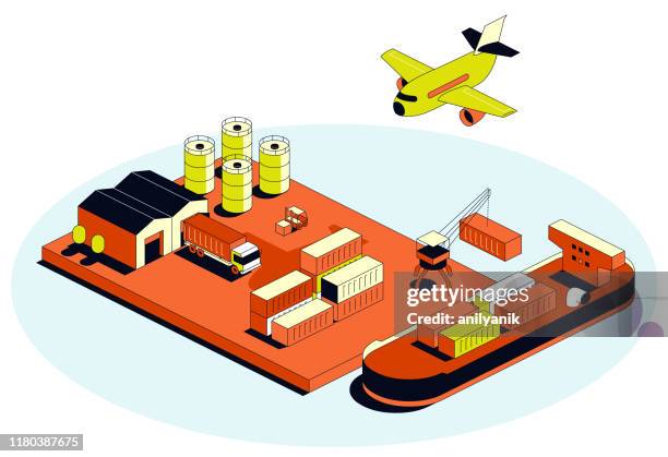 illustrations, cliparts, dessins animés et icônes de logistique - péniche-commerciale