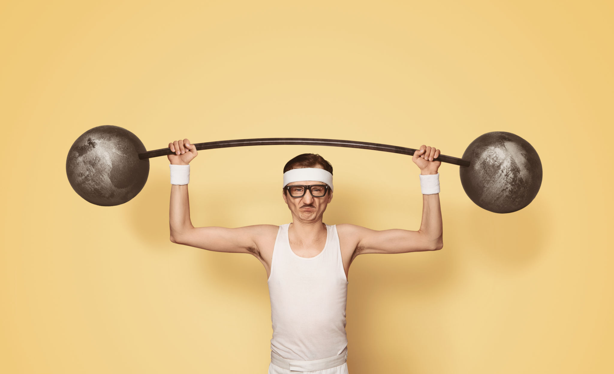 Funny retro sport nerd lifting weights Funny retro sport nerd lifting weights