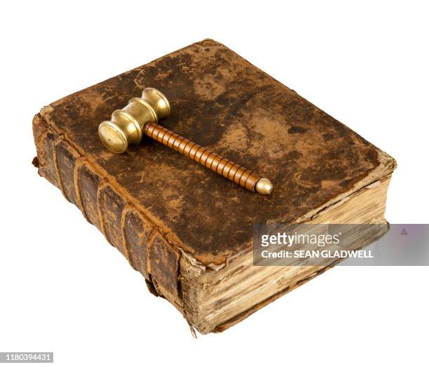 old book and gavel - old book white background stock pictures, royalty-free photos & images