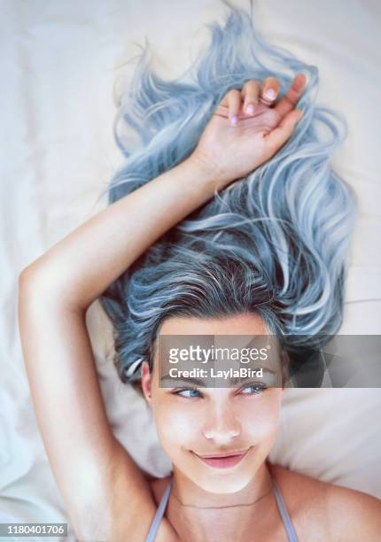 i'm not feeling blue but my hair is - blue hair stock pictures, royalty-free photos & images