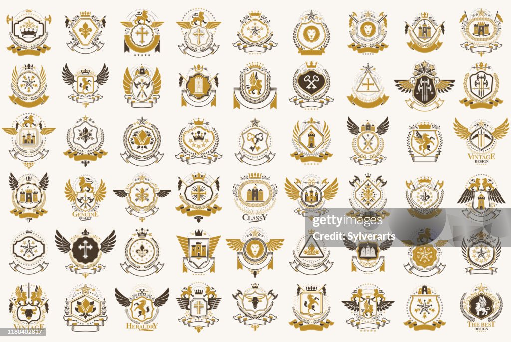 High Class Emblem Classic Style Emblems Big Set Ancient Heraldic Symbols Awards And ...