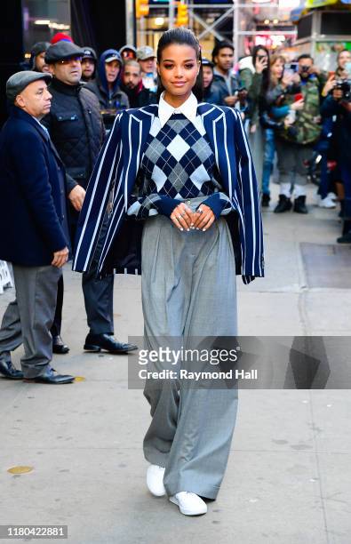 Actress Ella Balinska is seen outside Good Morning America on November 6, 2019 in New York City.