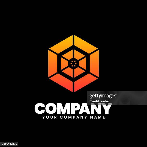 hexagon logo sign - negative space logo stock illustrations