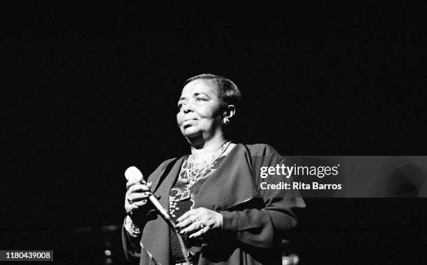 Cape Verdean singer Cesaria Evora performs on stage at the New Jersey Performing Arts Center , Newark, New Jersey, October 23, 1997.