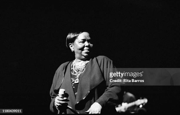 Cape Verdean singer Cesaria Evora performs on stage at the New Jersey Performing Arts Center , Newark, New Jersey, October 23, 1997.
