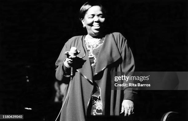 Cape Verdean singer Cesaria Evora performs on stage at the New Jersey Performing Arts Center , Newark, New Jersey, October 23, 1997.
