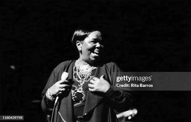 Cape Verdean singer Cesaria Evora performs on stage at the New Jersey Performing Arts Center , Newark, New Jersey, October 23, 1997.