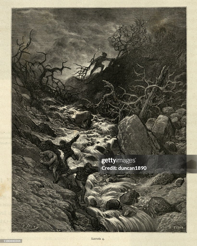 People fleeing from the rage of a berserker. Orlando Furioso