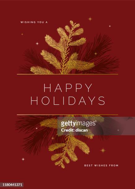 ilustrações de stock, clip art, desenhos animados e ícones de holiday card with evergreen silhouettes. - árvore de folhas perenes