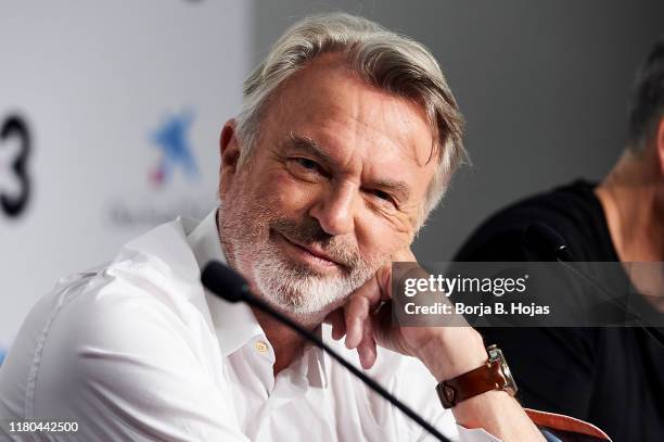 Actor Sam Neill attends a press conference during day 9 of the 52nd edition of the Sitges Fantastic Film Festival on October 11, 2019 in Sitges,...