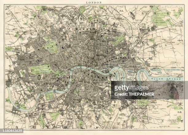 map of london 1886 - england map stock illustrations