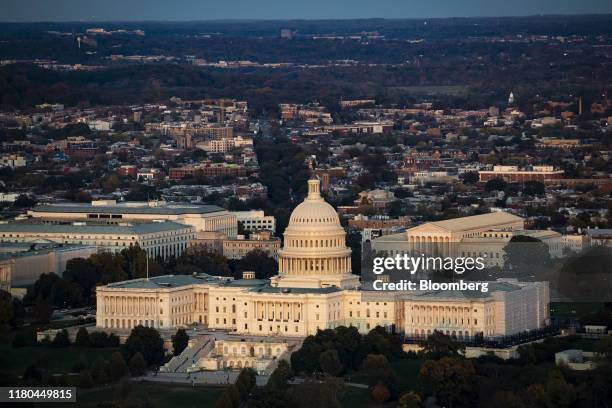 The U.S. Capitol and U.S. Supreme Court are seen in this aerial photograph taken above Washington, D.C., U.S., on Tuesday, Nov. 4, 2019. Democrats...