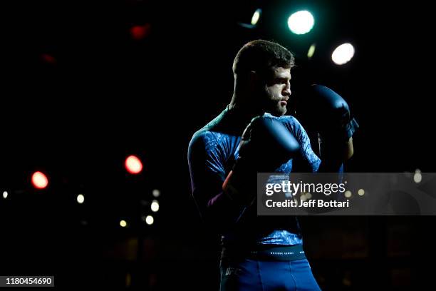 Calvin Kattar holds an open training session for fans and media during UFC Fight Night open workouts at Arbat Hall on November 6, 2019 in Moscow,...