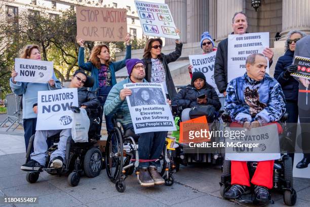 Protestors rallying outside the courthouse. Disability advocacy groups and members of the plaintiff gathered outside the New York County Courthouse...