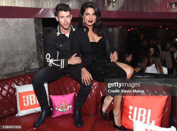 Surprise guest Nick Jonas, left, and Priyanka Chopra Jonas attend CLUB JBL, one of the many events during the 3rd annual JBL Fest, an exclusive,...