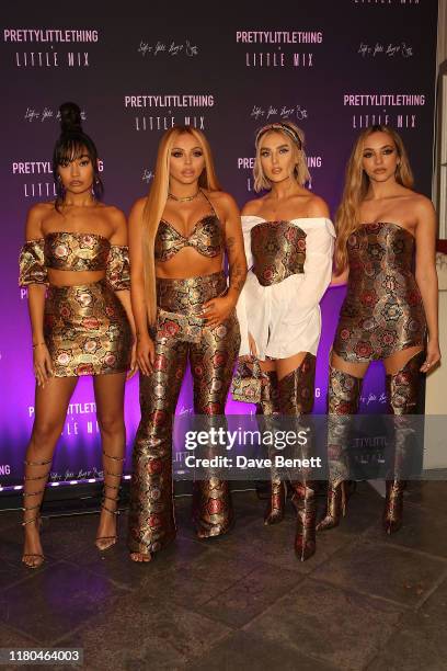 Perrie Edwards, Jesy Nelson, Leigh-Anne Pinnock and Jade Thirlwall attend the launch of the PrettyLittleThing x Little Mix collection at Aynhoe Park...