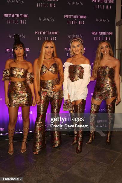 Perrie Edwards, Jesy Nelson, Leigh-Anne Pinnock and Jade Thirlwall attend the launch of the PrettyLittleThing x Little Mix collection at Aynhoe Park...