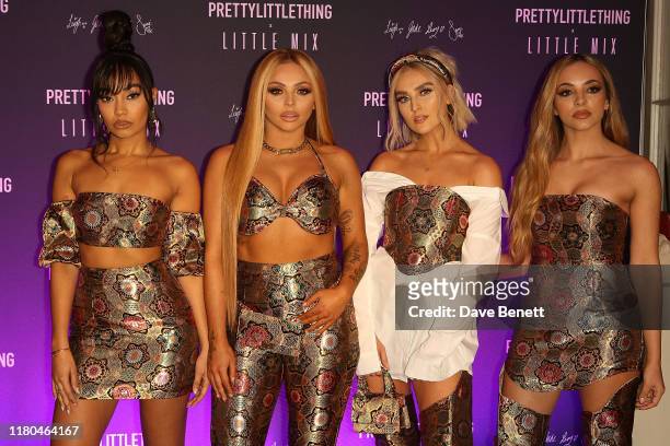 Perrie Edwards, Jesy Nelson, Leigh-Anne Pinnock and Jade Thirlwall attend the launch of the PrettyLittleThing x Little Mix collection at Aynhoe Park...