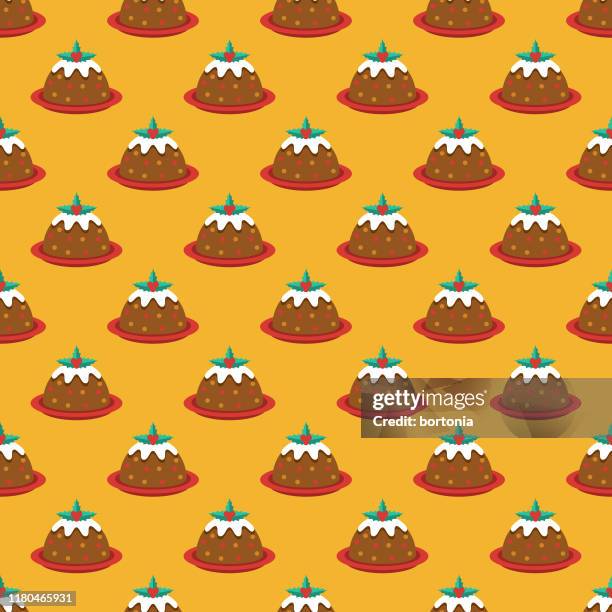 christmas pudding holiday food pattern - fruit cake stock illustrations