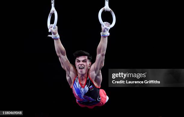 Artur Dalaloyan of Russia competes on Rings during The Men's All-Around Final of the FIG Artistic Gymnastics World Championships at Hanns Martin...