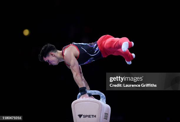 Artur Dalaloyan of Russia competes on Pommel Horse during The Men's All-Around Final of the FIG Artistic Gymnastics World Championships at Hanns...