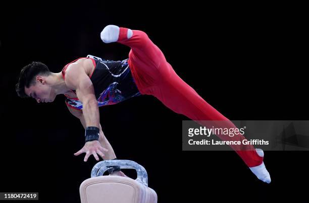 Artur Dalaloyan of Russia competes on Pommel Horse during The Men's All-Around Final of the FIG Artistic Gymnastics World Championships at Hanns...