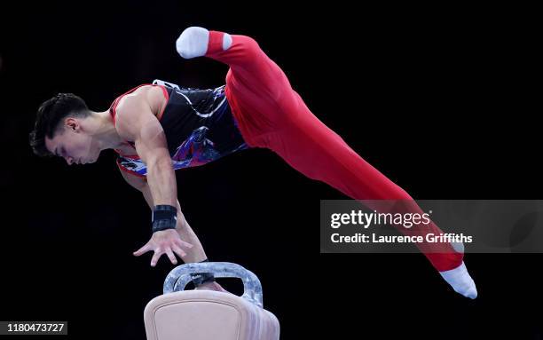 Artur Dalaloyan of Russia competes on Pommel Horse during The Men's All-Around Final of the FIG Artistic Gymnastics World Championships at Hanns...