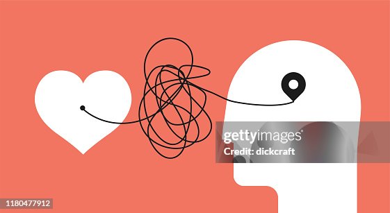 From heart to head. Distorted path from soul to brain. Psychology concept about yourself listening for your psychology therapy blog article image or post. Minimalistic vector illustration. From heart to head. Distorted path from soul to brain. Psychology concept about yourself listening for your psychology therapy blog article image or post. Minimalistic vector illustration.