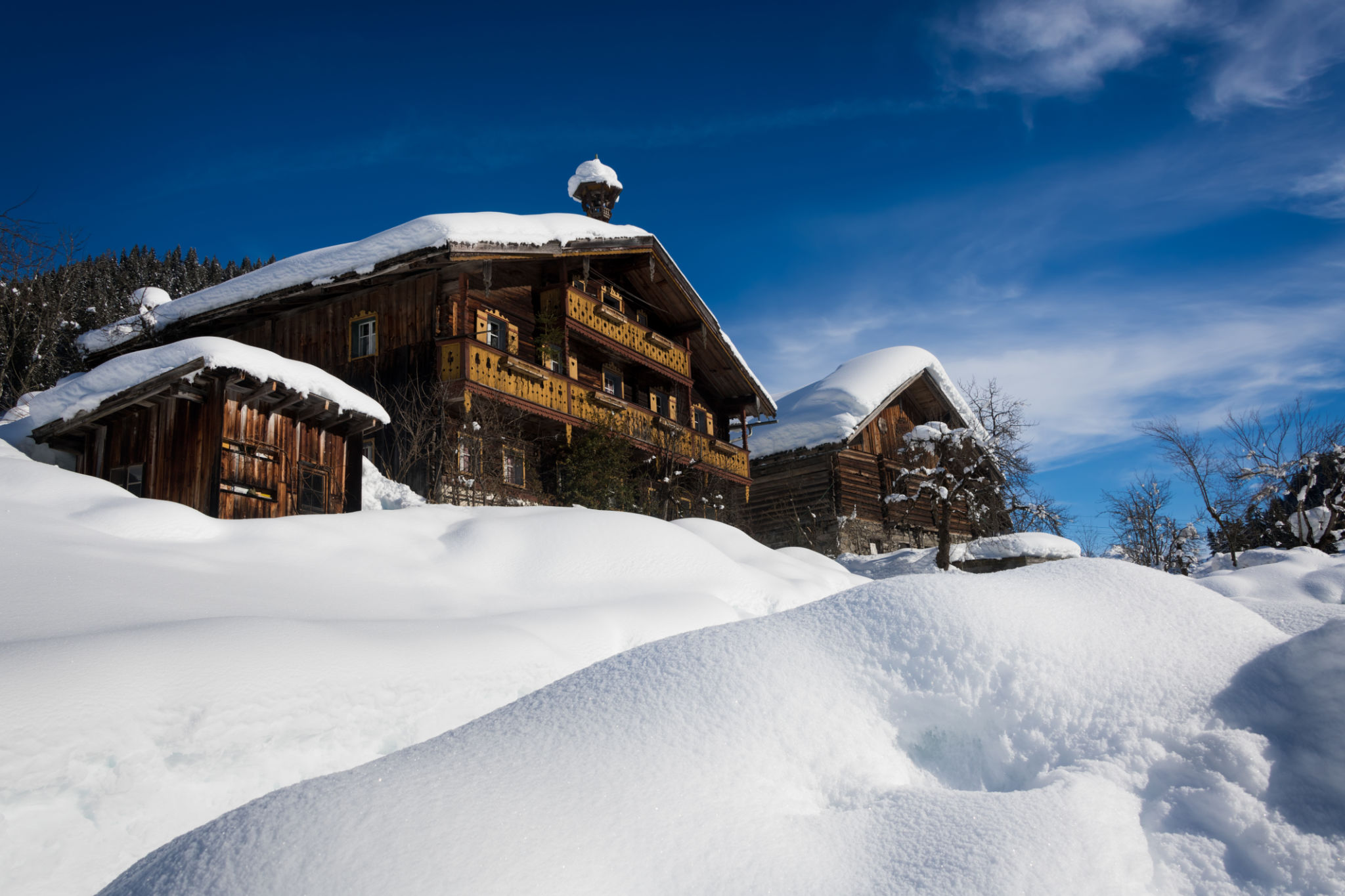 Ski resort chalets in the snow in winter Ski resort chalets in the snow in winter