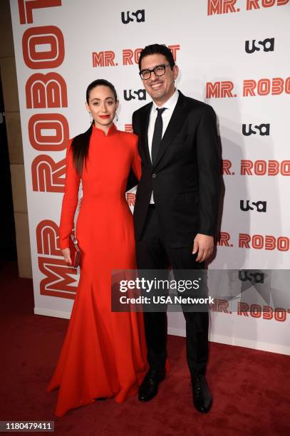 Mr. Robot Season 4 Premiere -- Pictured: Emmy Rossum; Sam Esmail, Executive Producer, Mr. Robot --