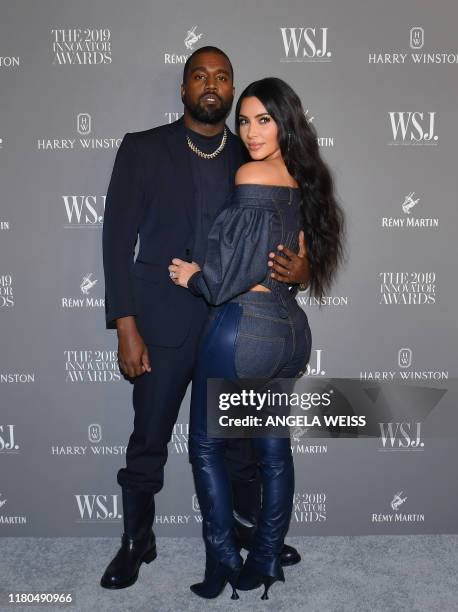 Media personality Kim Kardashian West and husband US rapper Kanye West attend the WSJ Magazine 2019 Innovator Awards at MOMA on November 6, 2019 in...