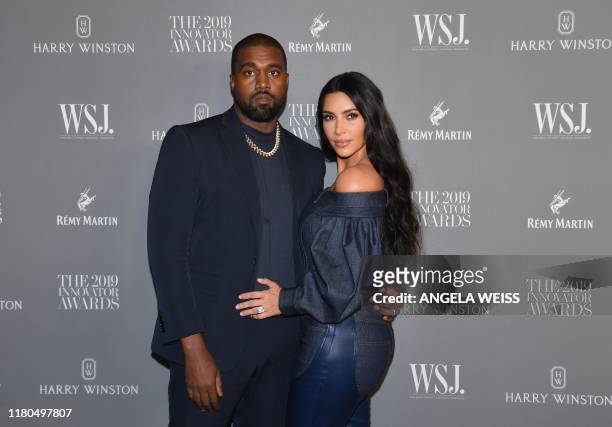 Media personality Kim Kardashian West and husband US rapper Kanye West attend the WSJ Magazine 2019 Innovator Awards at MOMA on November 6, 2019 in...