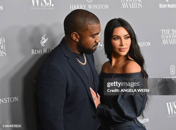 Media personality Kim Kardashian West and husband US rapper Kanye West attend the WSJ Magazine 2019 Innovator Awards at MOMA on November 6, 2019 in...