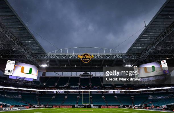 General view of Hard Rock Stadium prior to the game between the Miami Hurricanes and the Virginia Cavaliers on October 11, 2019 in Miami, Florida.