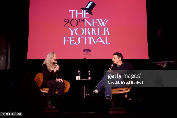 Patti Smith and David Remnick speak on stage during the 2019 New Yorker Festival on October 11, 2019 in New York City.