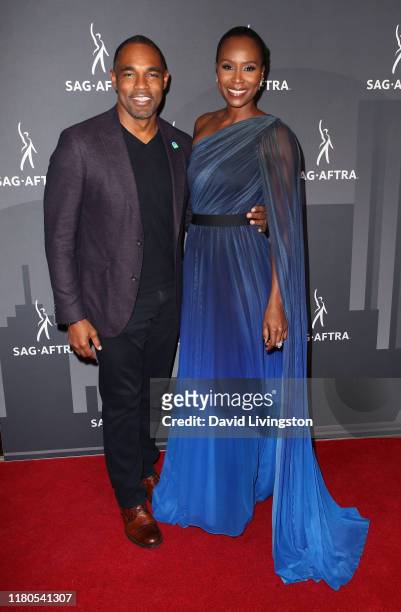 Jason George and Sydelle Noel attend the 2019 American Scene Awards hosted by SAG-AFTRA at The Beverly Hilton Hotel on October 11, 2019 in Beverly...
