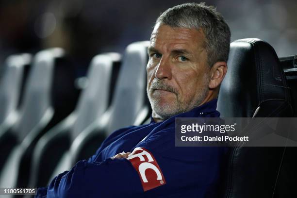 Coach Marco Kurz of the Victory is seen during the round one A-League match between the Melbourne Victory and Melbourne City at Marvel Stadium on...
