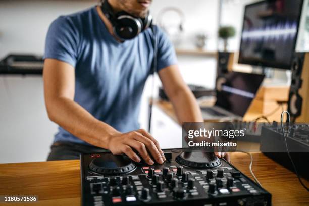 dj working at home recording studio - dj table stock pictures, royalty-free photos & images