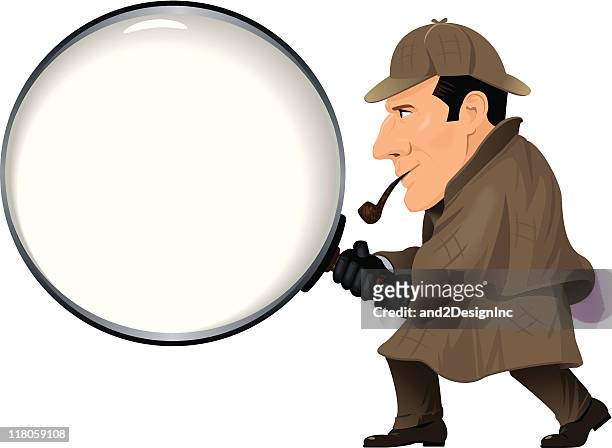 detective mit lupe - kontrollinspektoren stock-grafiken, -clipart, -cartoons und -symbole