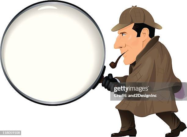 stockillustraties, clipart, cartoons en iconen met detective with magnifying glass - quality control inspectors