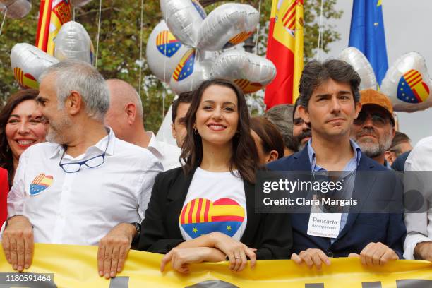 The leaders of the political party Ciudadanos, Carlos Carrizosa and Ines Arrimadas during the demonstration in Barcelona in favour of Spanish unity...