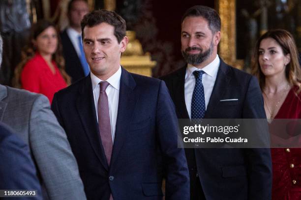 Albert Rivera and Santiago Abascal attend a reception at the Royal Palace during the National Day on October 12, 2019 in Madrid, Spain.